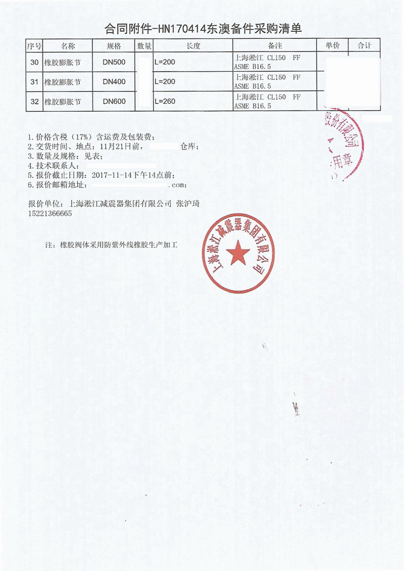 【中鋼集團銅礦項目】配套橡膠接頭合同